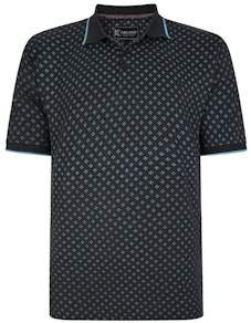 KAM Dobby Print Polo Shirt With Jacquard Tipped Collar Indigo